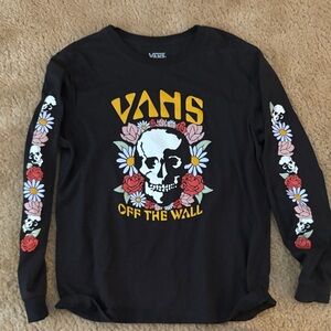 Vans Black Long Sleeve Tee with Floral Skull Design